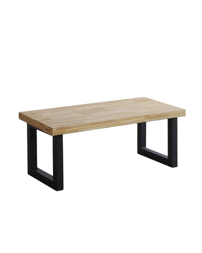 Deco Wood Mesa De Centro Elevable De Madera Maciza Con Patas De Hierro Color Negro De 43x120cm