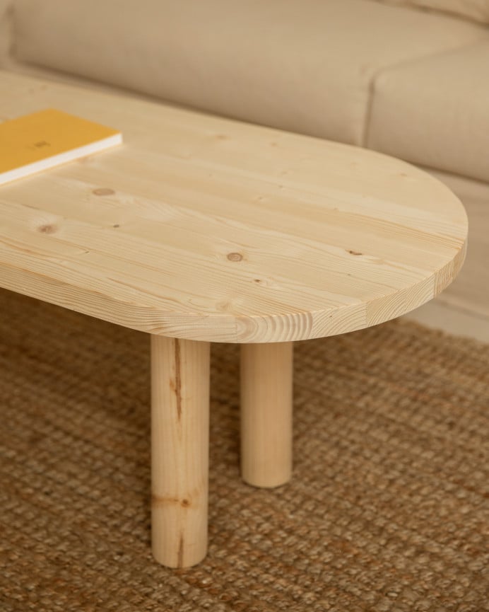 Deco Wood Mesa De Centro Ovalada De Madera Maciza En Tono Natural De 40x120cm