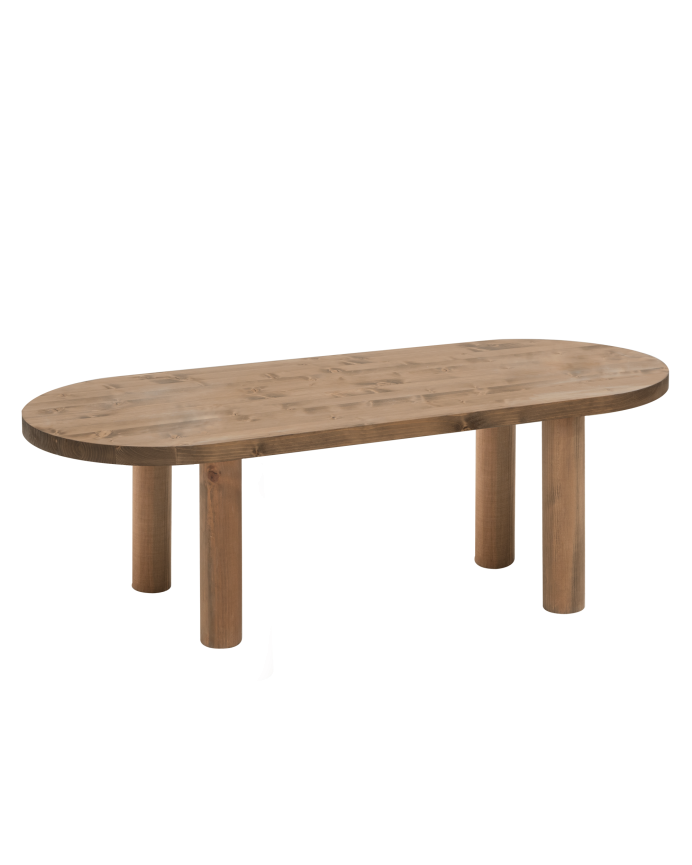 Deco Wood Mesa De Centro Ovalada De Madera Maciza En Tono Roble Oscuro De 40x120cm