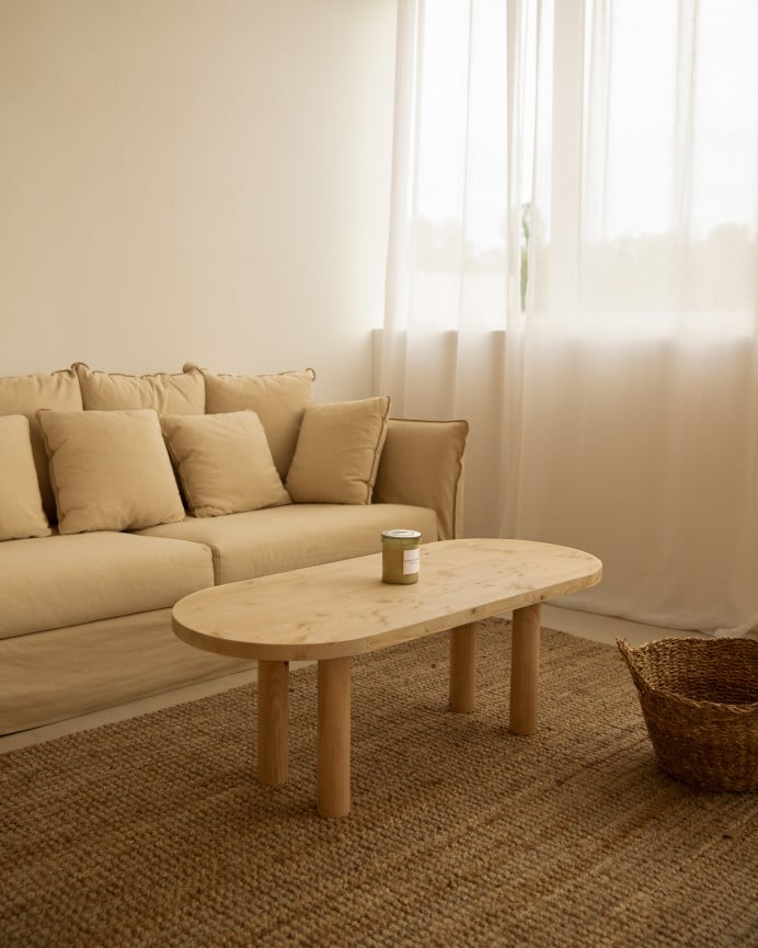 Deco Wood Mesa De Centro Ovalada De Madera Maciza En Tono Roble Medio De 40x120cm