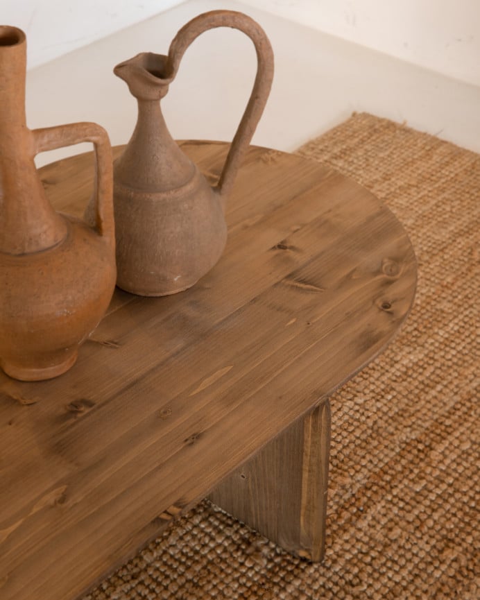 Deco Wood Mesa De Centro Ovalada De Madera Maciza En Tono Roble Oscuro De 100cm