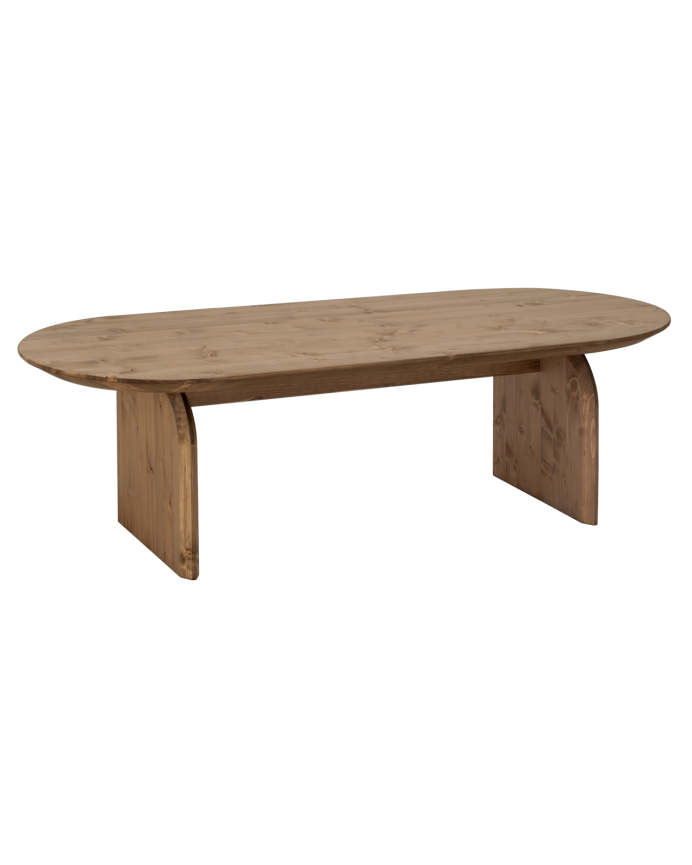 Deco wood Mesa de centro ovalada de madera maciza en tono roble oscuro de 100cm