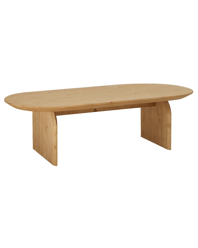 Deco wood Mesa de centro ovalada de madera maciza en tono roble medio de 100cm