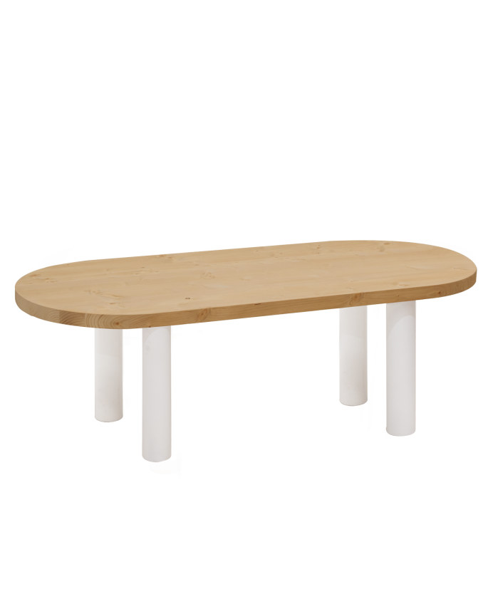 Deco Wood Mesa De Centro Ovalada De Madera Maciza Sobre En Tono Roble Medio Y Patas Tono Blanco De 40x120cm