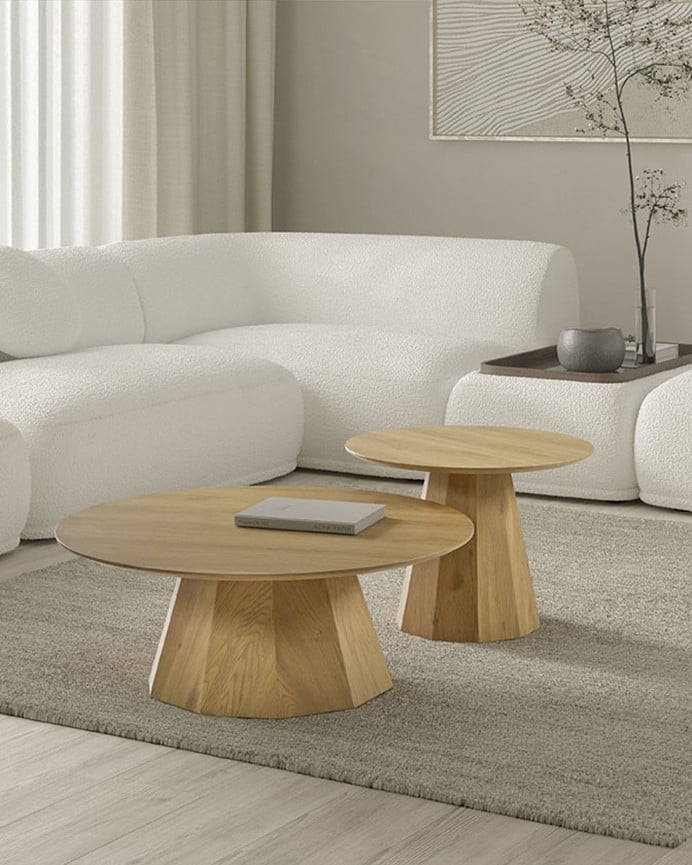 Deco Wood Mesa De Centro Redonda De Laminado De Roble De 35x90cm