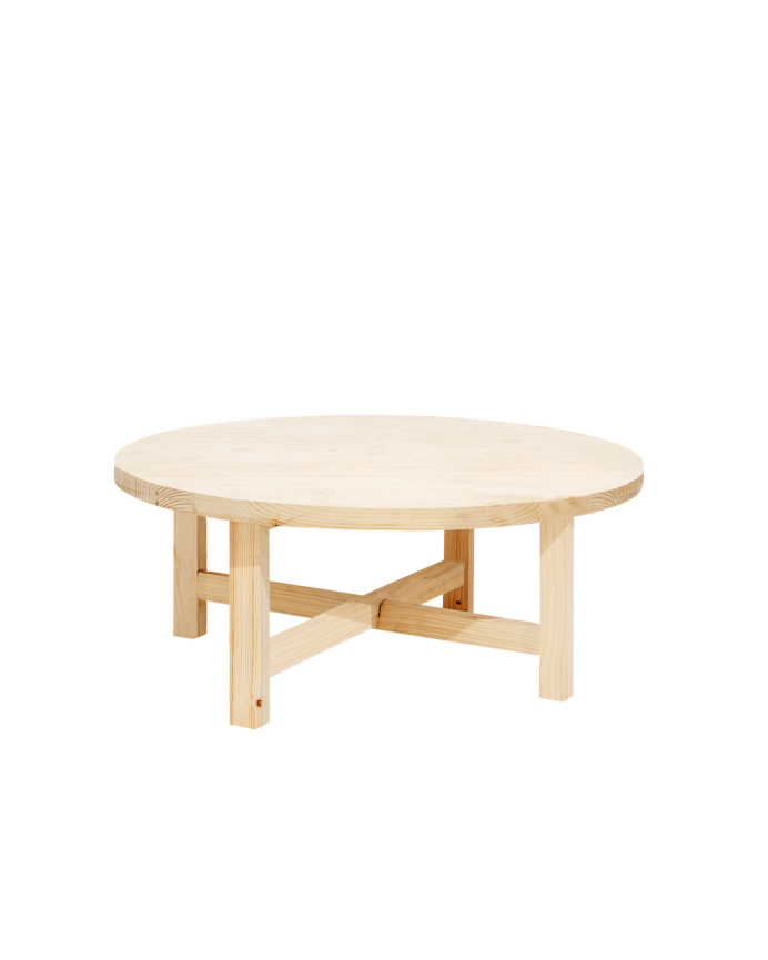 Deco Wood Mesa De Centro Redonda De Madera Maciza Acabado Natural De Ø60cm