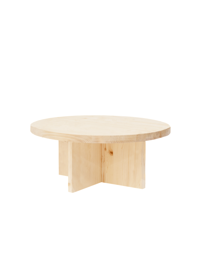 Deco Wood Mesa De Centro Redonda De Madera Maciza Acabado Natural De Ø60cm