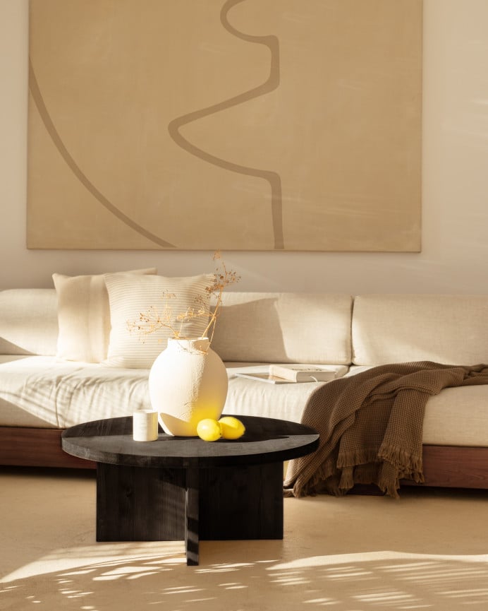 Deco Wood Mesa De Centro Redonda De Madera Maciza Acabado Negro De Ø60cm