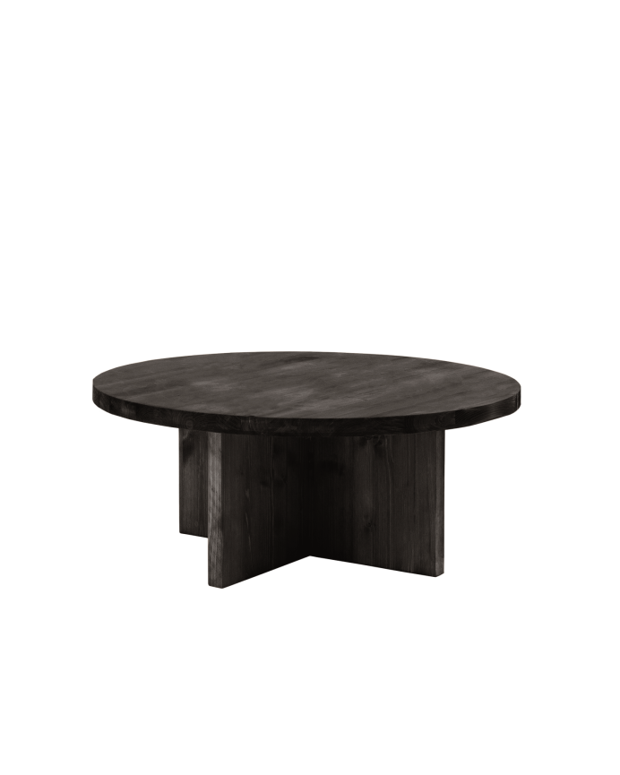 Deco Wood Mesa De Centro Redonda De Madera Maciza Acabado Negro De Ø60cm
