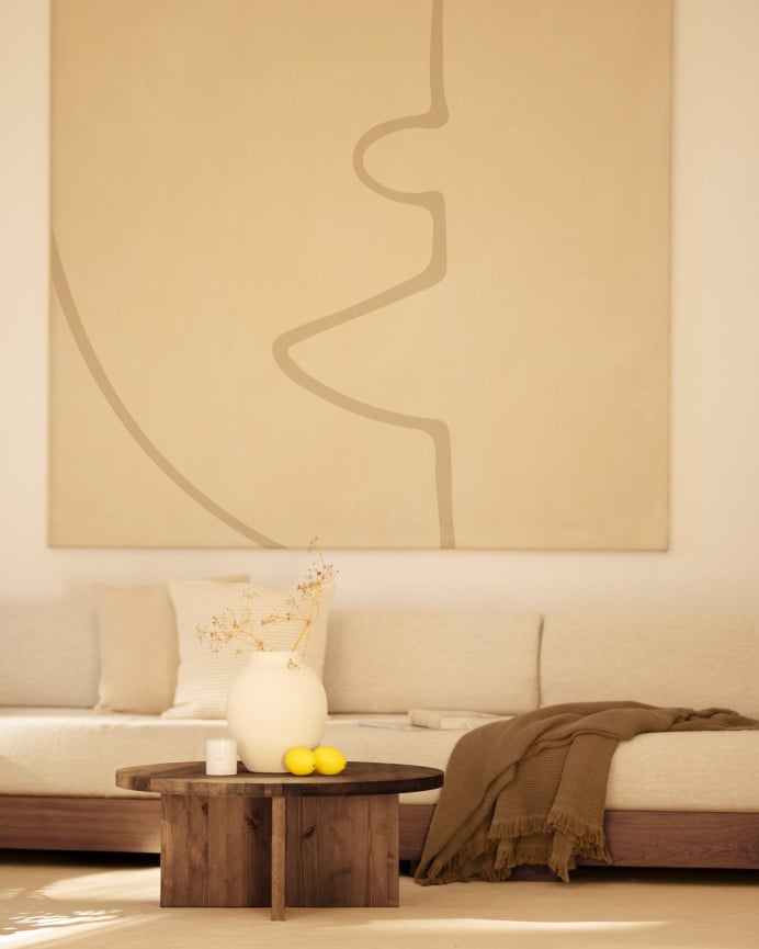 Deco Wood Mesa De Centro Redonda De Madera Maciza Acabado Nogal De Ø60cm