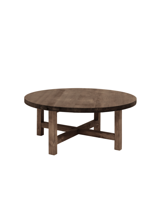 Deco wood Mesa de centro redonda de madera maciza acabado nogal de Ø60cm