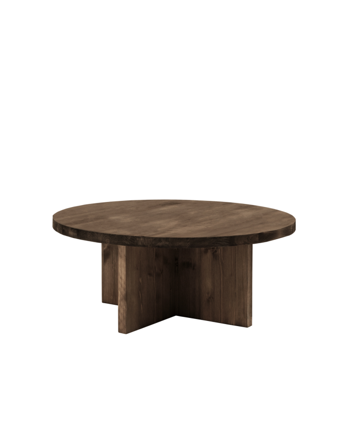 Deco wood Mesa de centro redonda de madera maciza acabado nogal de Ø60cm
