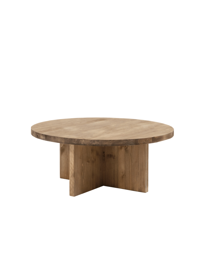 Deco wood Mesa de centro redonda de madera maciza acabado roble oscuro de Ø60cm