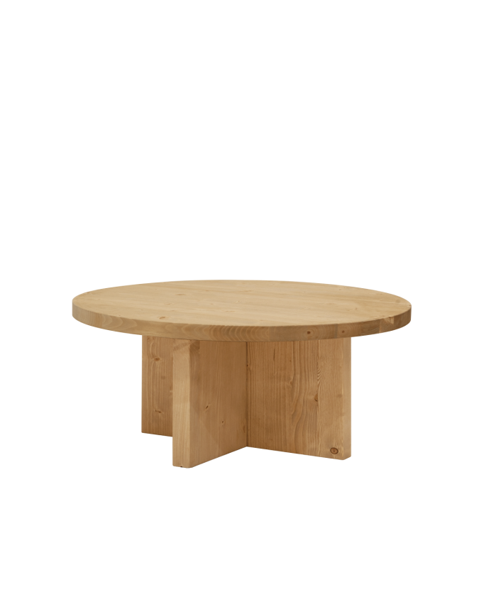 Deco wood Mesa de centro redonda de madera maciza acabado roble medio de Ø60cm
