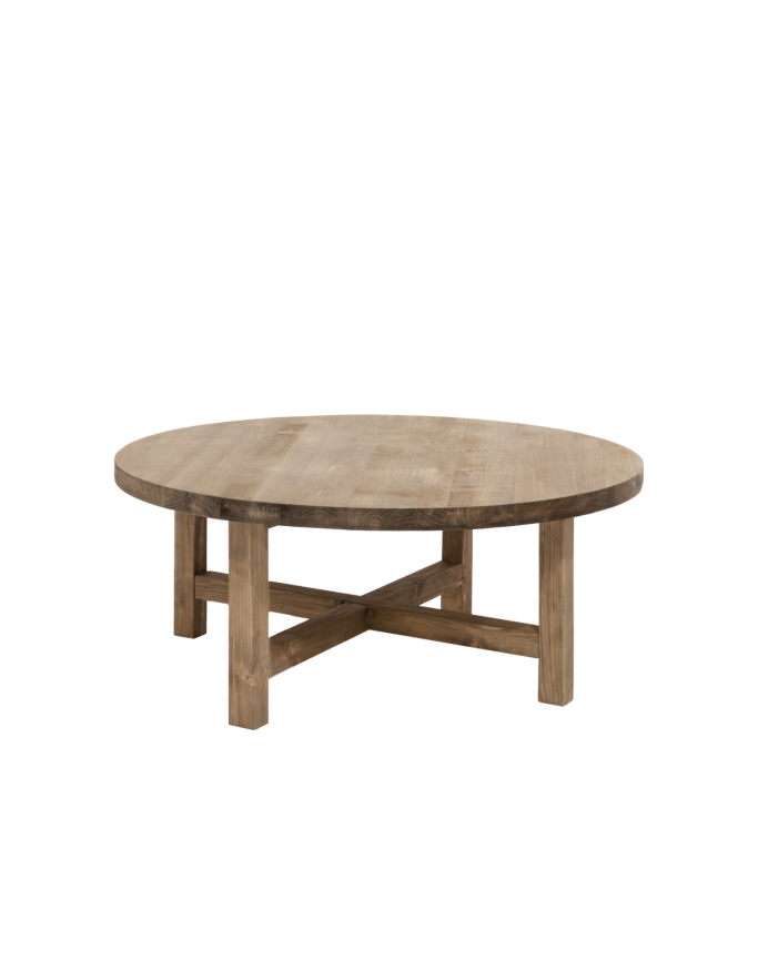 Deco wood Mesa de centro redonda de madera maciza acabado roble oscuro de Ø60cm