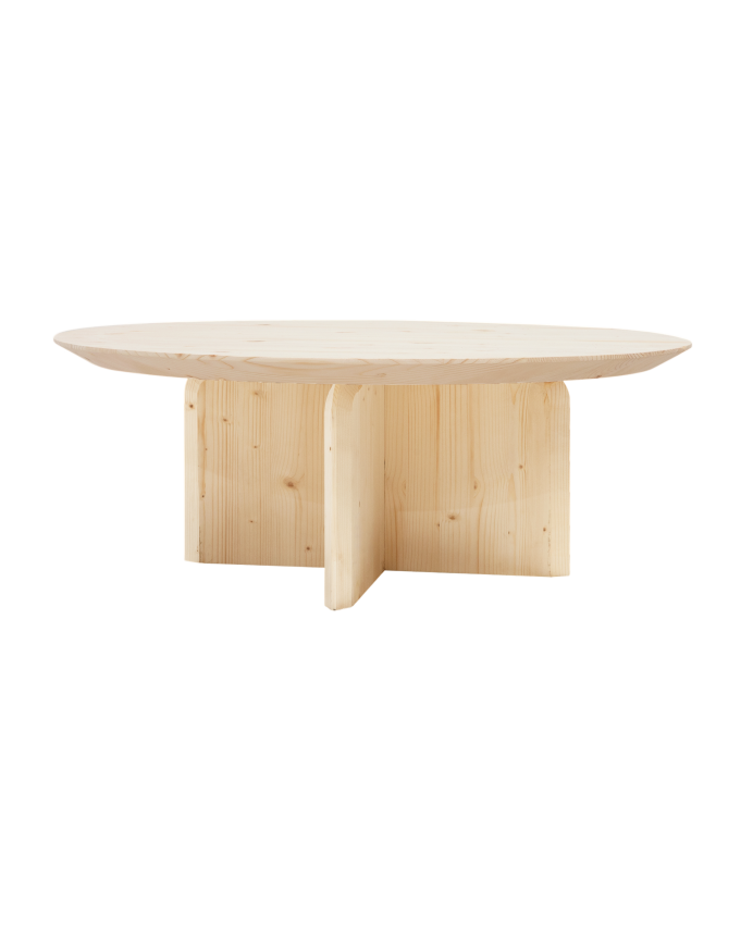 Deco wood Mesa de centro redonda de madera maciza en tono natural de 60cm
