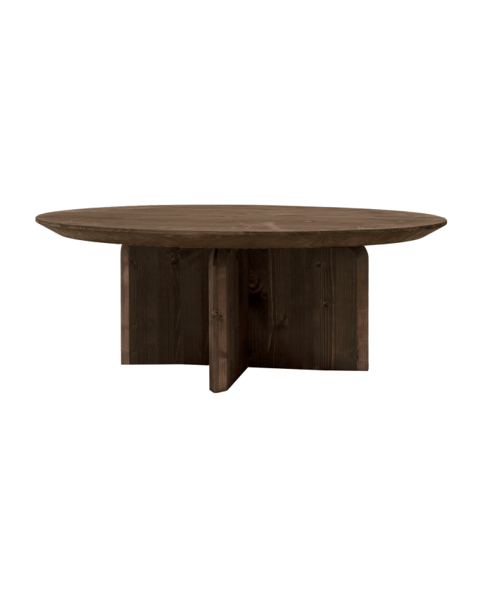 Deco wood Mesa de centro redonda de madera maciza en tono nogal de 60cm