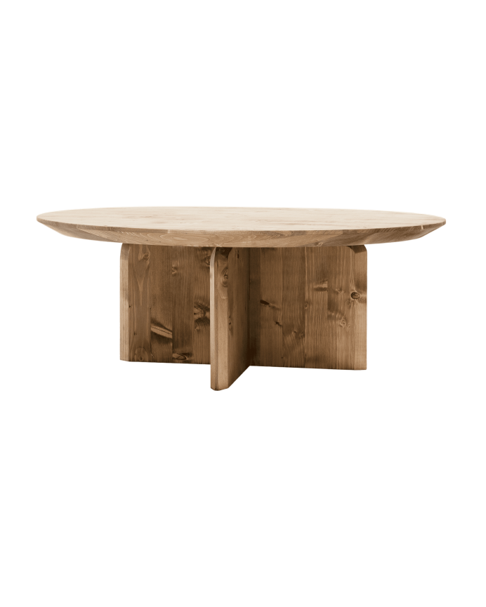 Deco wood Mesa de centro redonda de madera maciza en tono roble oscuro de 60cm