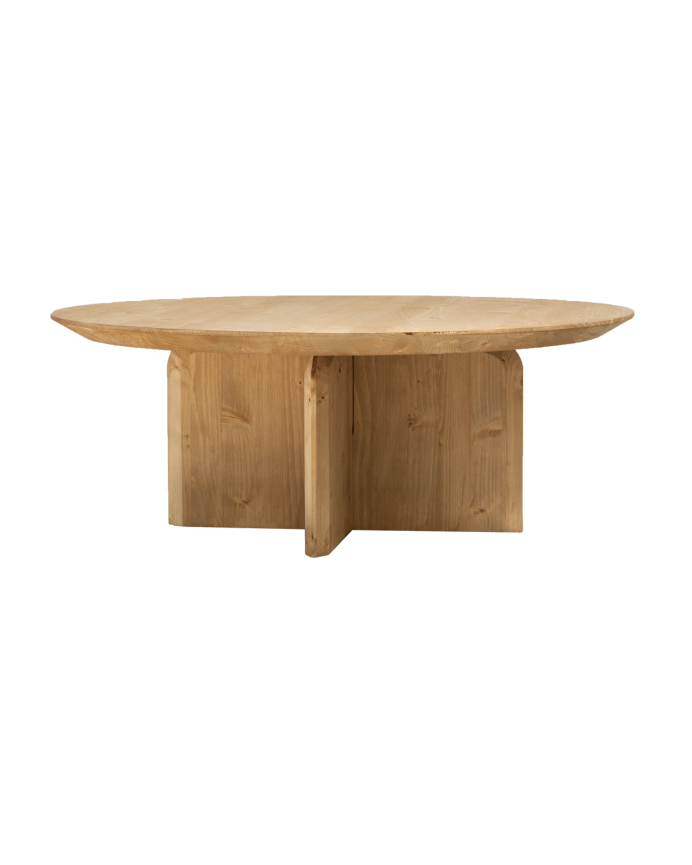 Deco wood Mesa de centro redonda de madera maciza en tono roble medio de 60cm