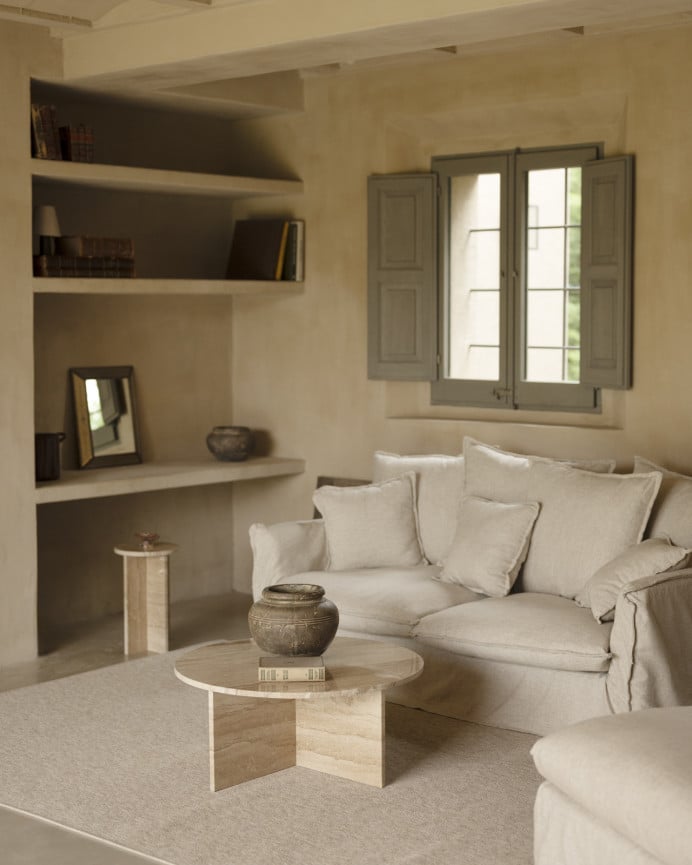 Deco Wood Mesa De Centro Redonda De Mármol Daino Reale De Ø60cm