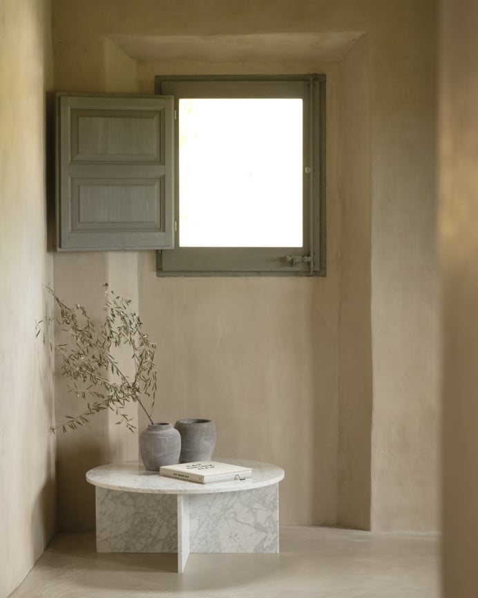 Deco Wood Mesa De Centro Redonda De Mármol De Ø60cm