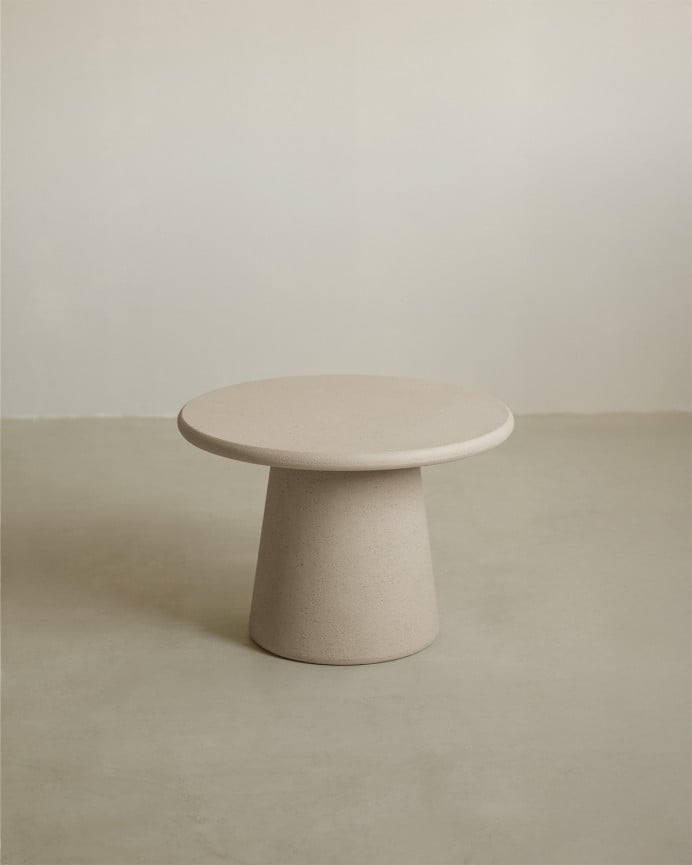 Deco wood Mesa de centro redonda de microcemento en tono beige de 60x43cm