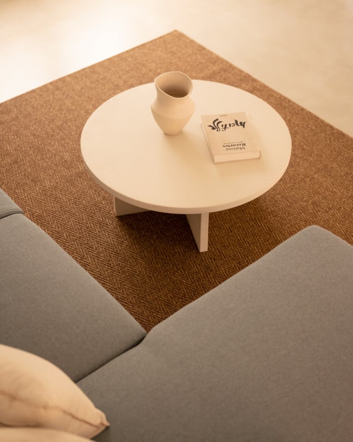 Deco Wood Mesa De Centro Redonda De Microcemento En Tono Blanco Roto De Ø60