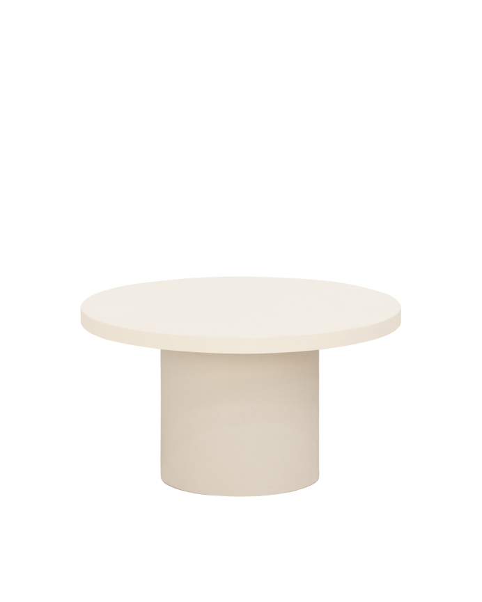 Deco wood Mesa de centro redonda de microcemento en tono blanco roto de 60x33cm