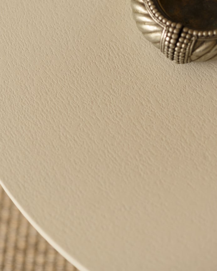 Deco Wood Mesa De Centro Redonda De Microcemento En Tono Blanco Roto De 80x33cm