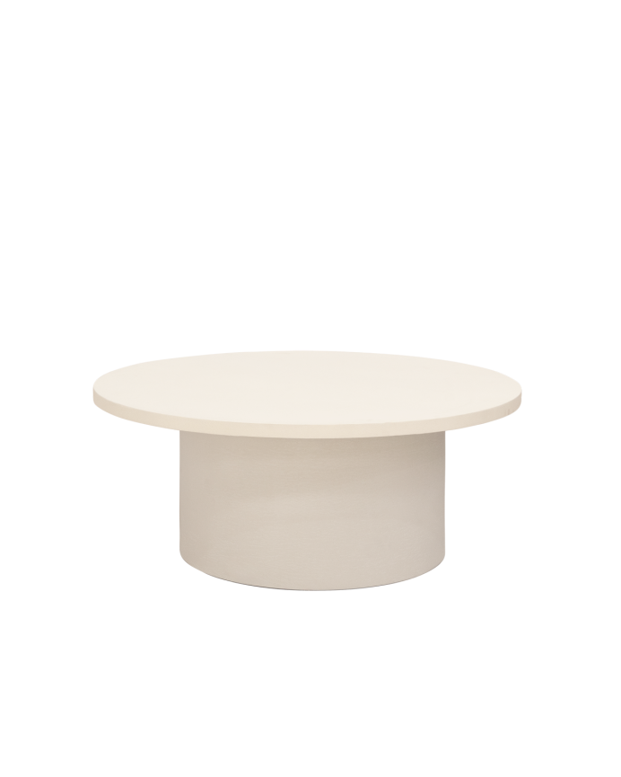Deco wood Mesa de centro redonda de microcemento en tono blanco roto de 80x33cm