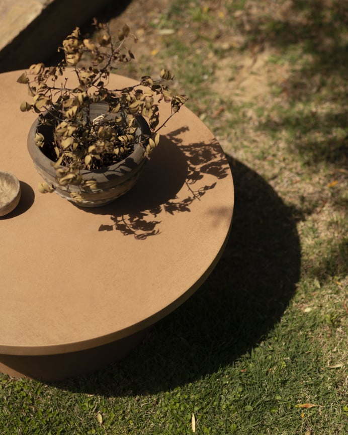 Deco Wood Mesa De Centro Redonda De Microcemento En Tono Terracota De 80x33cm