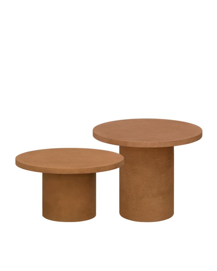 Deco Wood Mesa De Centro Redonda De Microcemento En Tono Terracota De 60x33cm