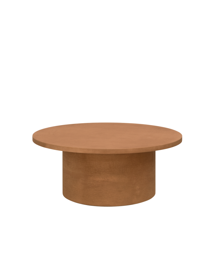 Deco wood Mesa de centro redonda de microcemento en tono terracota de 80x33cm