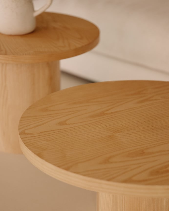 Deco Wood Mesa De Centro Redonda En Madera De Fresno De 80x30cm