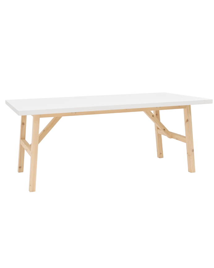 Deco wood Mesa de comedor de madera maciza en tono blanco de 120x90cm