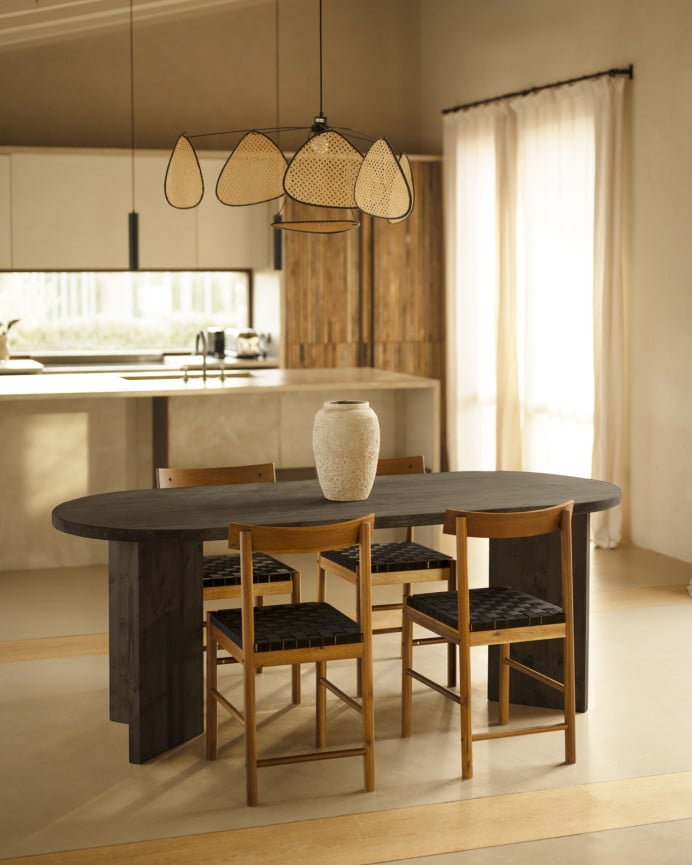 Deco Wood Mesa De Comedor De Madera Maciza En Tono Negro De 160cm