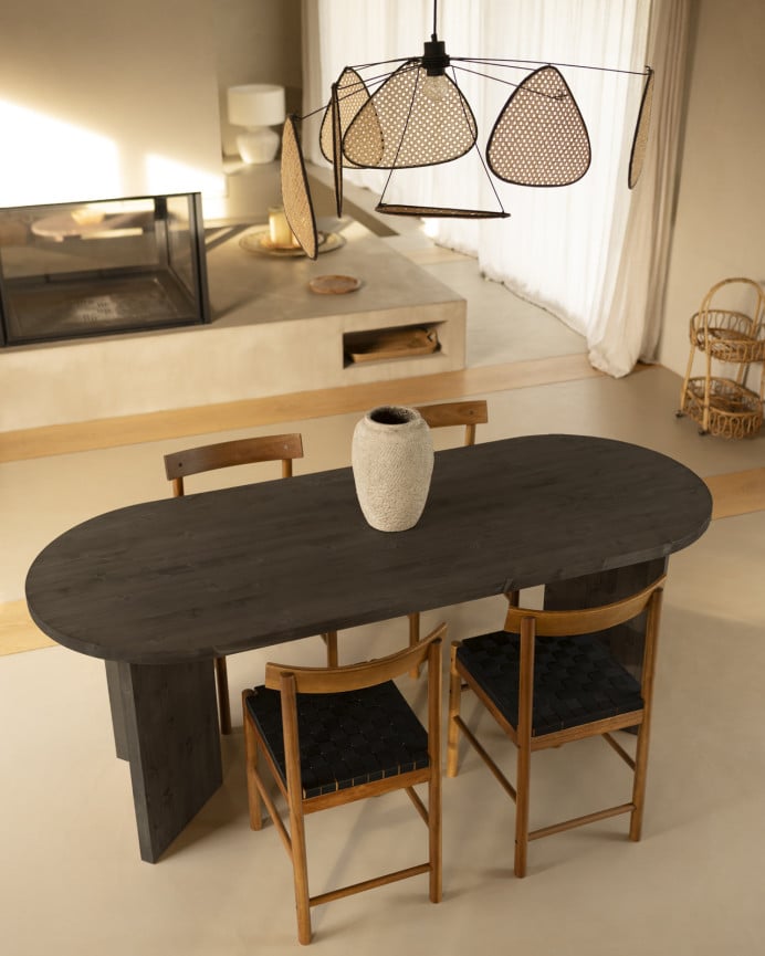 Deco Wood Mesa De Comedor De Madera Maciza En Tono Negro De 160cm