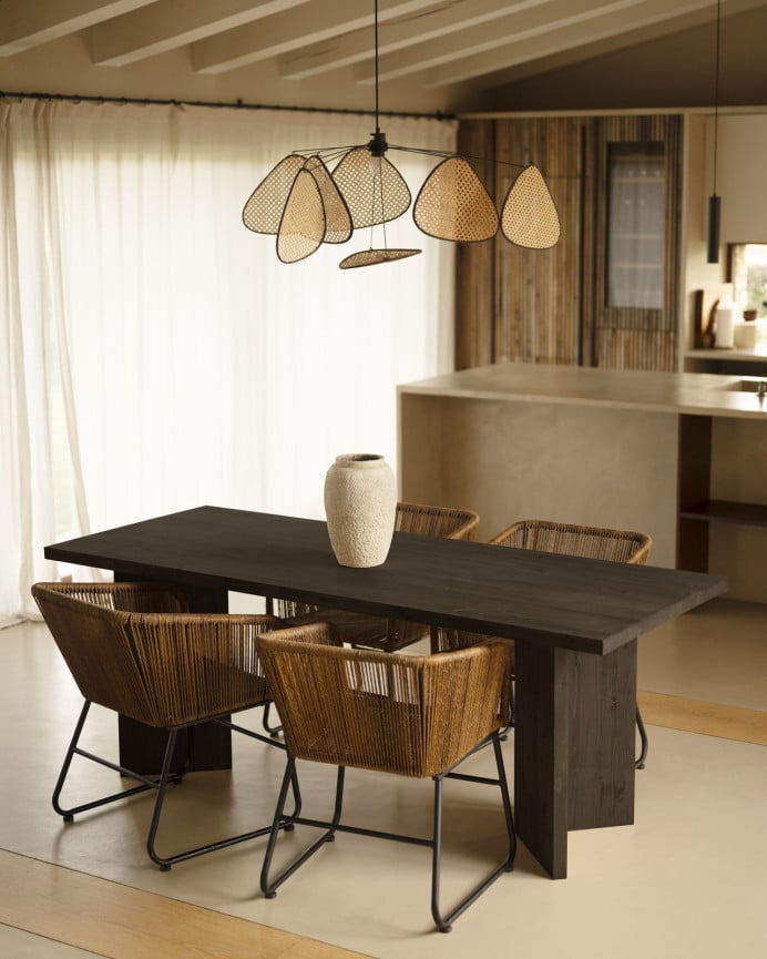 Deco Wood Mesa De Comedor De Madera Maciza En Tono Negro De 160cm