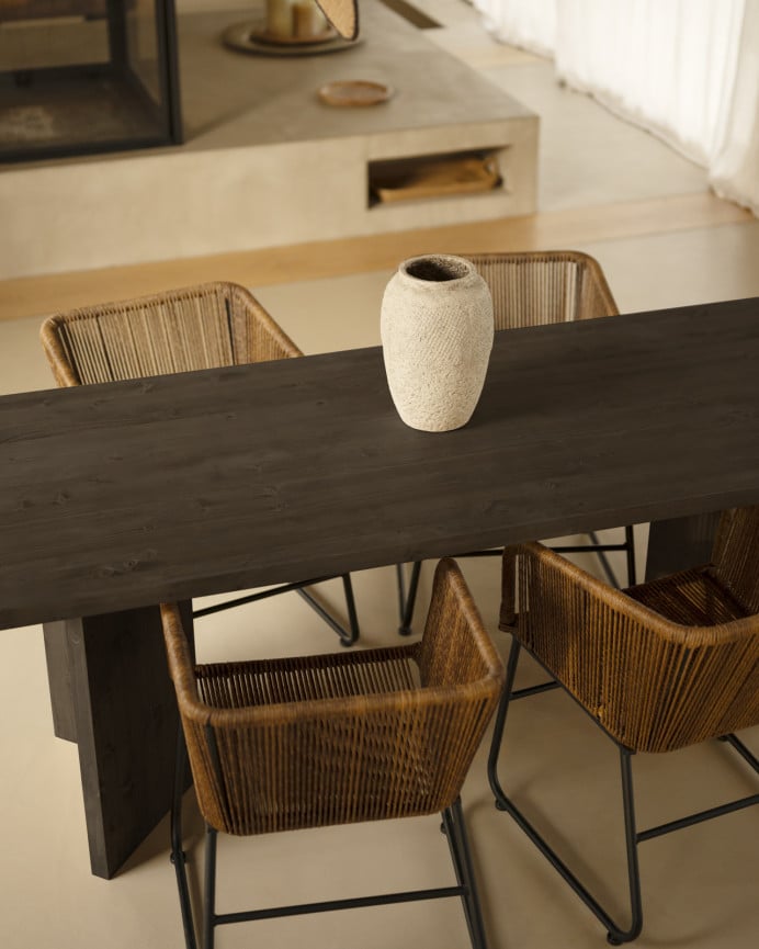 Deco Wood Mesa De Comedor De Madera Maciza En Tono Negro De 160cm