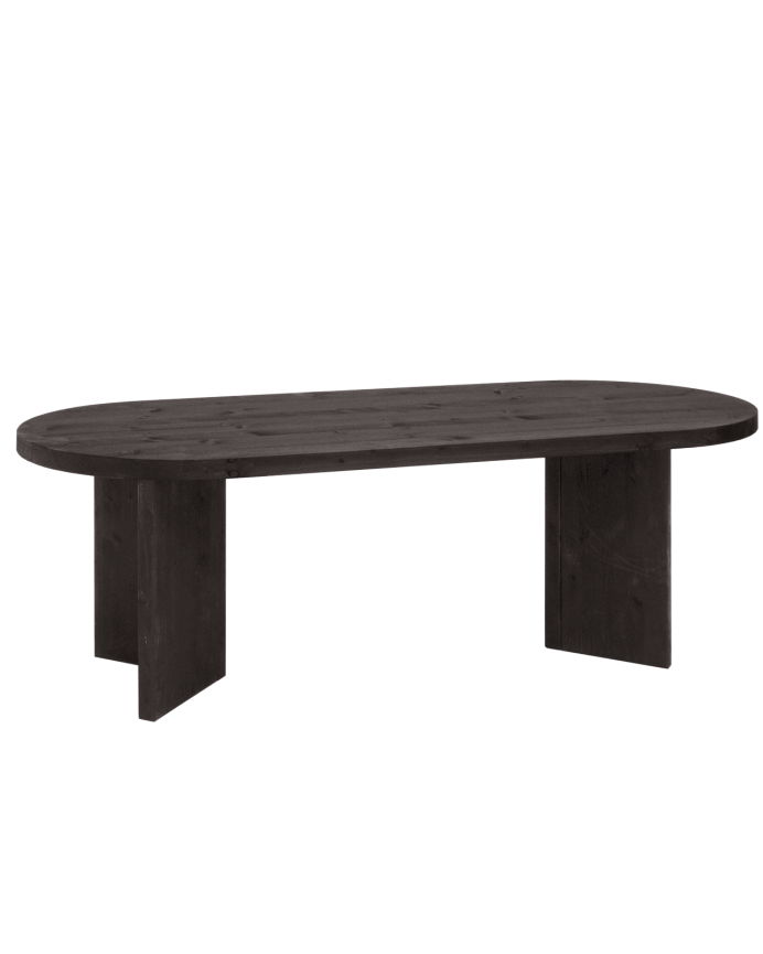 Deco wood Mesa de comedor de madera maciza en tono negro de 160cm