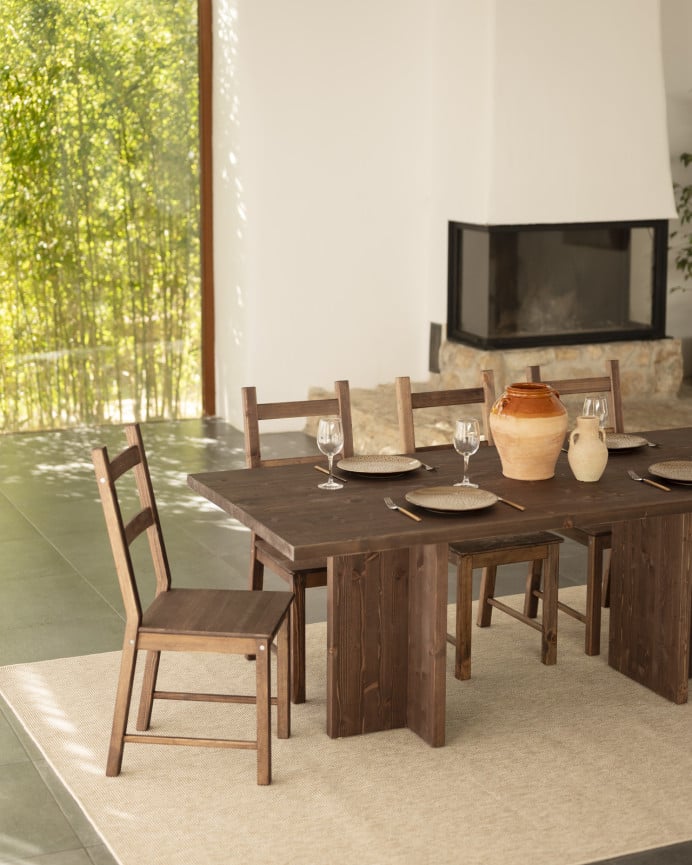 Deco Wood Mesa De Comedor De Madera Maciza En Tono Nogal 160x90cm