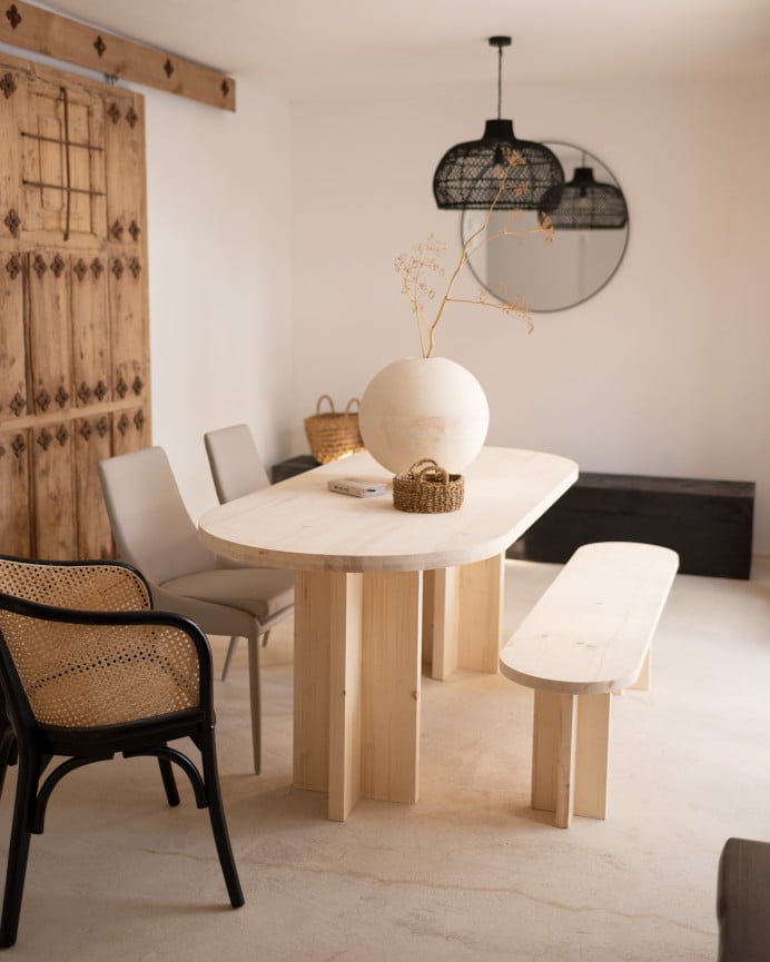 Deco Wood Mesa De Comedor De Madera Maciza Ovalada En Tono Natural De 160x78cm