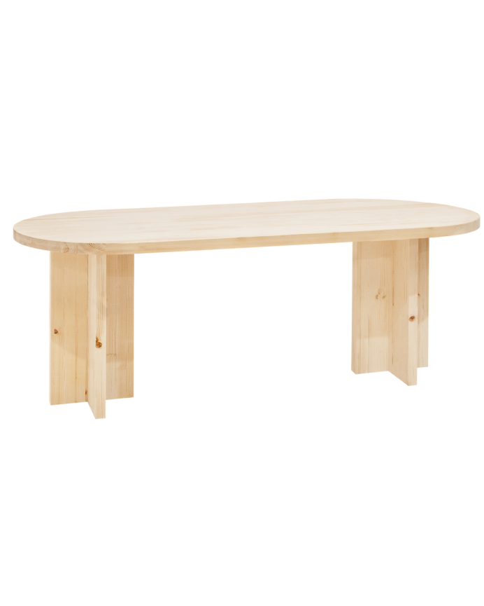 Deco wood Mesa de comedor de madera maciza ovalada en tono natural de 160x78cm