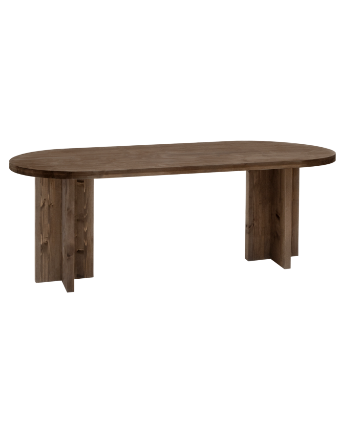 Deco wood Mesa de comedor de madera maciza ovalada en tono nogal de 160x78cm