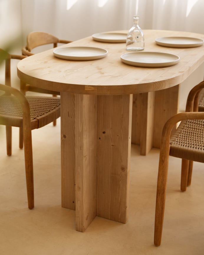 Deco Wood Mesa De Comedor De Madera Maciza Ovalada En Tono Roble Medio De 160x78cm