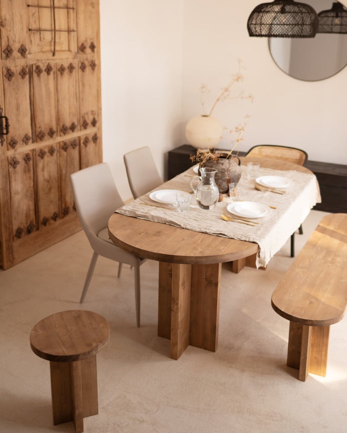 Deco Wood Mesa De Comedor De Madera Maciza Ovalada En Tono Roble Oscuro De 160x78cm