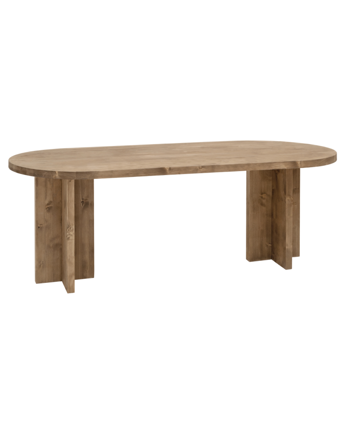 Deco wood Mesa de comedor de madera maciza ovalada en tono roble oscuro de 160x78cm