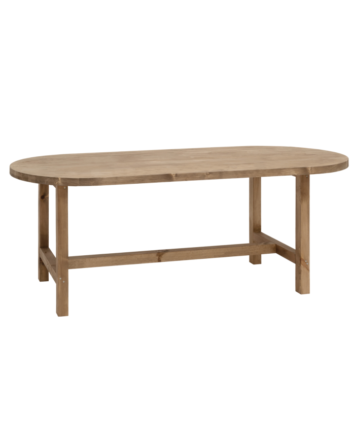 Deco wood Mesa de comedor de madera maciza ovalada en tono roble oscuro de 160x78cm