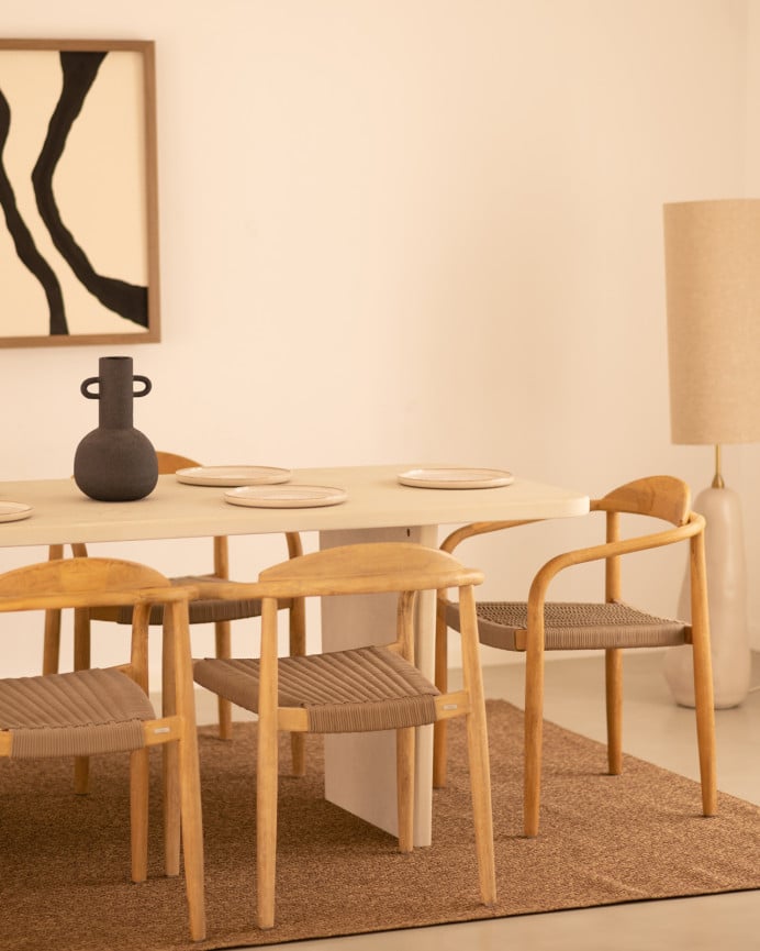 Deco Wood Mesa De Comedor De Microcemento Tono Blanco Roto De 160cm