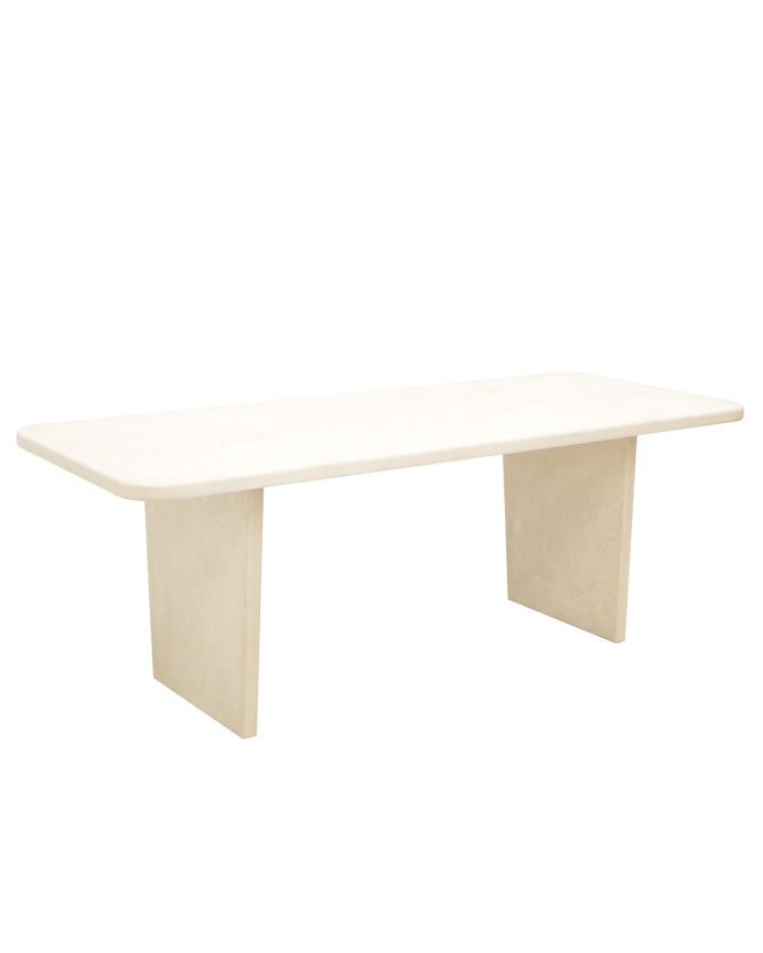 Deco wood Mesa de comedor de microcemento tono blanco roto de 160cm